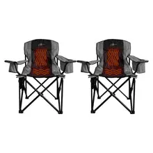 Load image into Gallery viewer, Pair of Two Gray Heated Outdoor Folding Camping &amp; Lawn Chairs