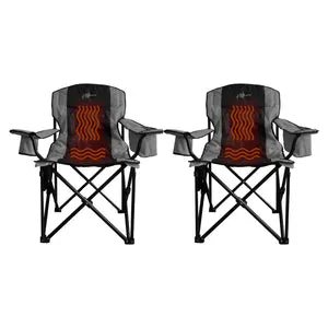 Pair of Two Gray Heated Outdoor Folding Camping & Lawn Chairs