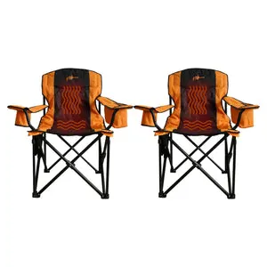 Pair of Two Orange Heated Outdoor Folding Camping & Lawn Chairs