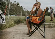 Load image into Gallery viewer, Pair of Two Gray Heated Outdoor Folding Camping &amp; Lawn Chairs